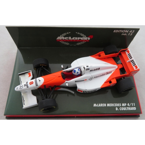 355 - Minichamps. 1/43rd scale McLaren Collection, generally excellent in excellent plastic display cases,... 