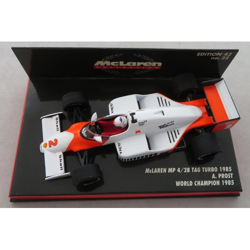 355 - Minichamps. 1/43rd scale McLaren Collection, generally excellent in excellent plastic display cases,... 