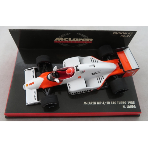 355 - Minichamps. 1/43rd scale McLaren Collection, generally excellent in excellent plastic display cases,... 