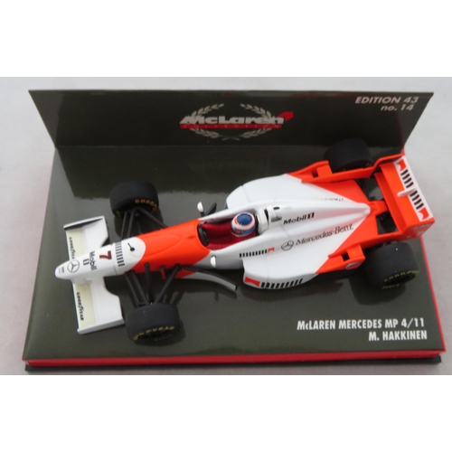 355 - Minichamps. 1/43rd scale McLaren Collection, generally excellent in excellent plastic display cases,... 