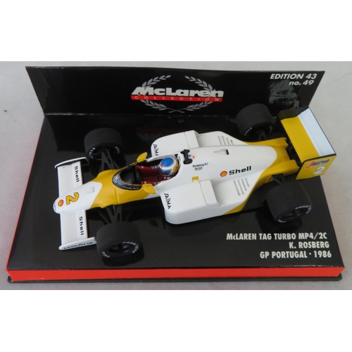 358 - Minichamps. 1/43rd scale McLaren Collection, generally excellent in excellent plastic display cases,... 