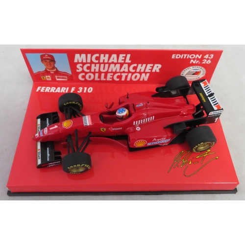 349 - Minichamps. 1/43rd scale Michael Schumacher Collection, generally excellent in excellent plastic dis... 