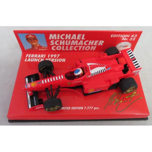 349 - Minichamps. 1/43rd scale Michael Schumacher Collection, generally excellent in excellent plastic dis... 