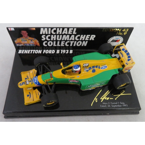 349 - Minichamps. 1/43rd scale Michael Schumacher Collection, generally excellent in excellent plastic dis... 