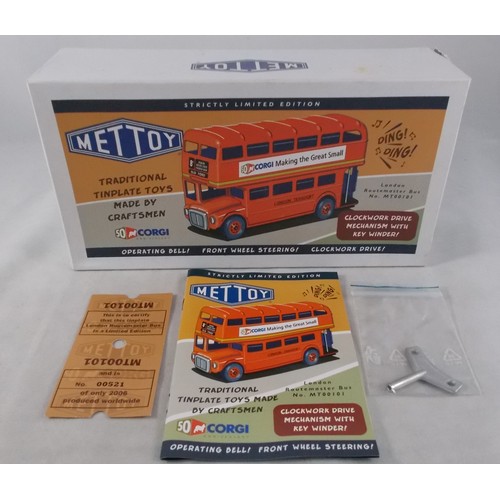 132 - Corgi.  50th Anniversary Mettoy tinplate clockwork (with key) London Routemaster Bus No. MT00101, ge... 