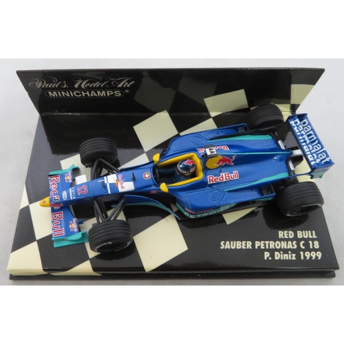 350 - Minichamps. 1/43rd scale motor racing collection, generally excellent in good plus plastic display c... 