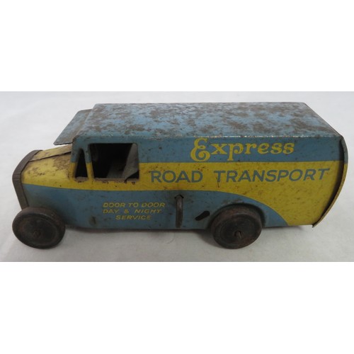 131 - Burnett. Express Road Transport clockwork lorry, good fair (corrosion to body and chassis), non-work... 