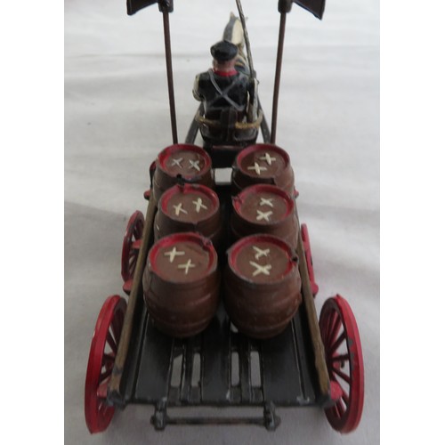 185 - Taylor & Barrett Brewer's Dray set, comprising a brown articulated cart with red wheels (front wheel... 