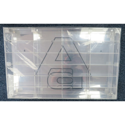 203 - Autoart. 1/43rd scale model wall-mounted display case, clear plastic with apertures to display 24 di... 