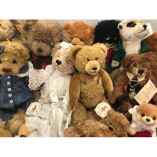 84 - A large collection of teddy bears and soft toys, many with tags, including makes such Barton’s Creek... 