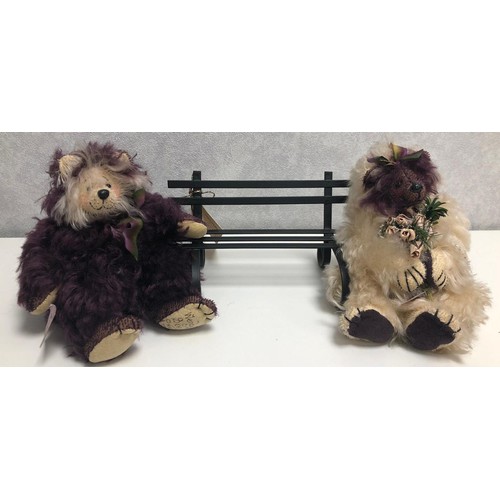 83 - Six original limited-edition bears and bench by Wendy-Sue Wilkinson, a UK bear maker from 2001 to 20... 