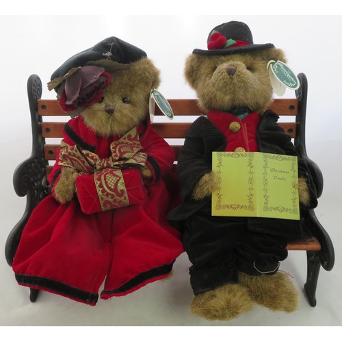 267 - Two Christmas Bearington Collection bears with tags, and bench.  The two bears are style 1754 'Prisc... 