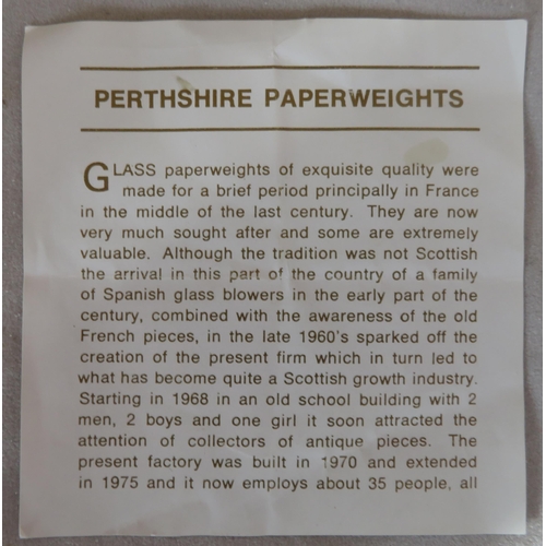 228 - Selection of 16 paperweights. Two millefiori Perthshire paperweights (one boxed) and 14 by Caithness... 