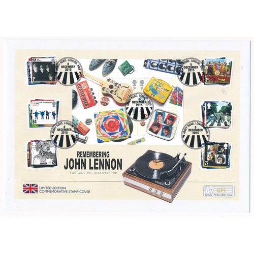 24 - 2015 Mercury ‘Remembering John Lennon’ commemorative Stamp Cover with Abbey Road 8 December 2015 can... 