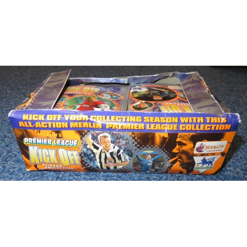 99 - 1997 ‘Merlins Premier League Kick Off Sticker Collection’, opened box with 78x sealed packets of foo... 