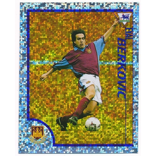 105 - West Ham – three ‘Merlins Premier League Kick Off Sticker Collection’ West Ham stickers with rare Fr... 