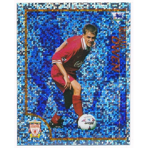 103 - Michael Owen – trio of rare Michael Owen rookie foil ‘Merlin Premier League Kick Off Sticker Collect... 