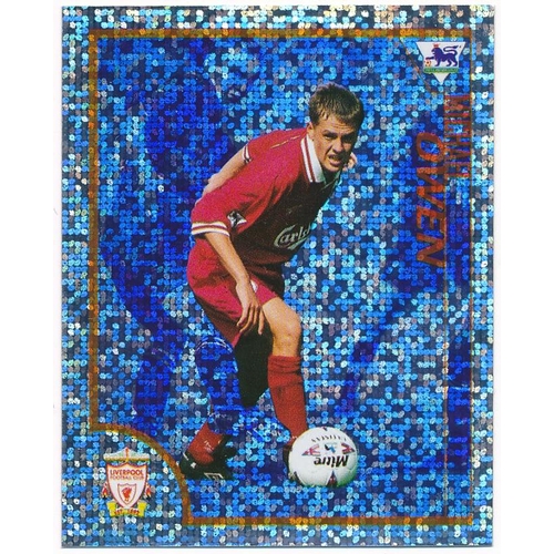 104 - Michael Owen – trio of scarce Michael Owen rookie foil ‘Merlin Premier League Kick Off Sticker Colle... 