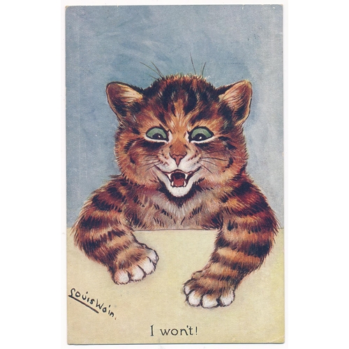 50 - Louis Wain – Faulkner’s postcards “I Won’t” postcard used and sent to Miss B Dale, Hove, 1912. Good ... 