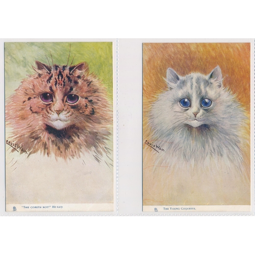 49 - Louis Wain – Tuck & Sons “Louis Wain’s Cats” series pair of postcards with ‘”She Cometh Not!” He Sai... 