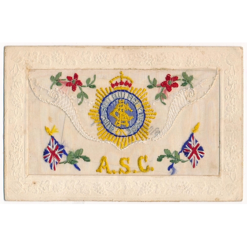 51 - Silks – World War One embroidered silks postcards, mixed condition, various motifs and captions – Li... 