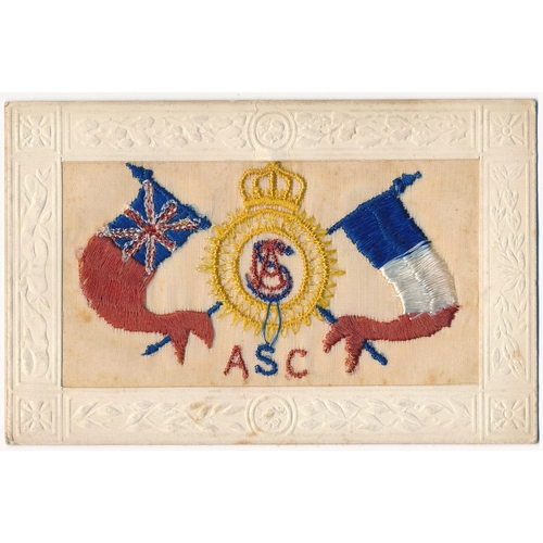 51 - Silks – World War One embroidered silks postcards, mixed condition, various motifs and captions – Li... 