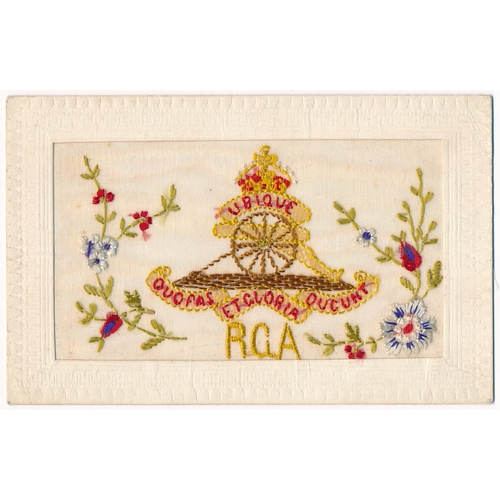 51 - Silks – World War One embroidered silks postcards, mixed condition, various motifs and captions – Li... 