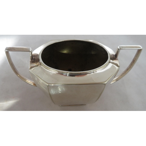 203 - Silver plated items to include an octagonal coffee pot, tea pot, milk jug and sugar pot stamped Came... 