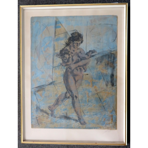 335 - Large modern style print of woman with child, limited print run 13/150, signed. 92.5cm x 70cm.