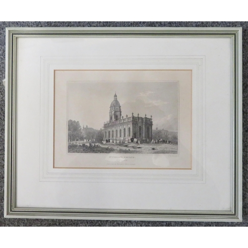 336 - Selection of framed prints and pictures, qty 12. Including, four Birmingham prints (St Phillips Chur... 