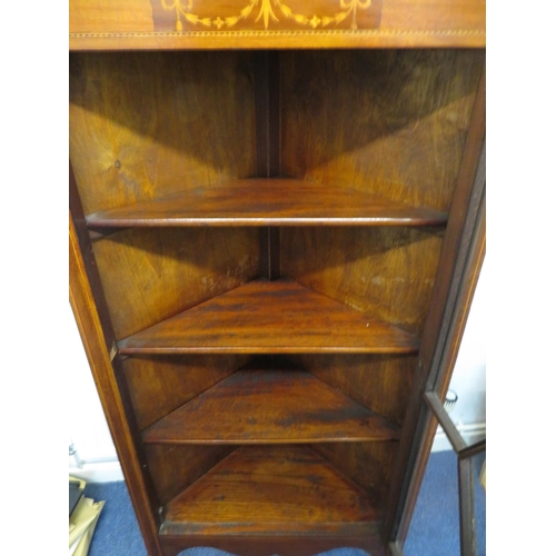 351 - Wooden corner display cabinet with glazed doors.
Dimensions approx 63cm x 37cm x 154cm