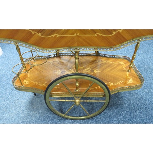 236 - Furniture -  An inlaid Sorrento style drinks trolley with drop leaf sides and two tiers.