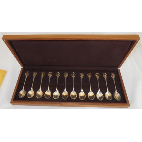 195 - The RSPB Silver Spoon Collection - a set of twelve silver and silver-gilt teaspoons, each set with o... 