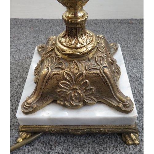 241 - A gilt brass and marble rococo style five-branch, six lights lamp, with square four legged base and ... 