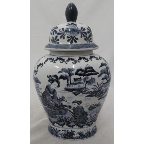 270 - Large oriental blue and white vase depicting two women and a child in a garden setting.
Approx 38cm ... 