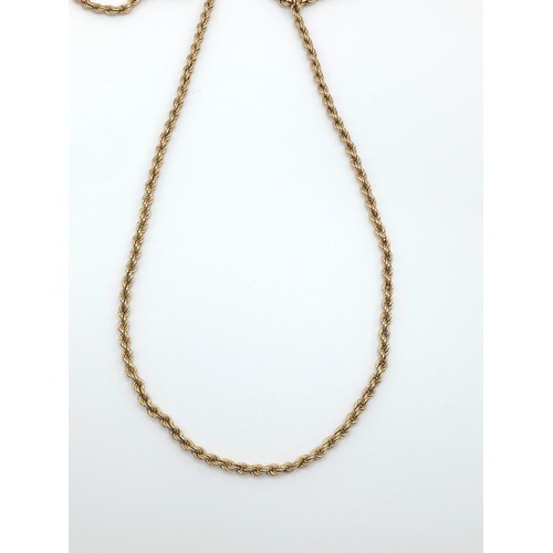 181 - A 9ct gold rope chain, approx 78cm long.
Clasp a little bent out of shape