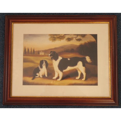 330 - Alexandra Churchill (Canada) – framed print with two dogs, spaniels, farmhouse animals. 39cm x 26.5c... 