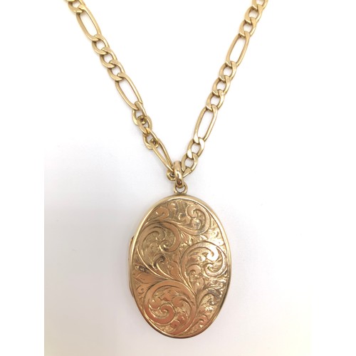 179 - 9ct oval engraved locket with foliate decoration and hallmarks for Birmingham. Length of pendant 3.5... 