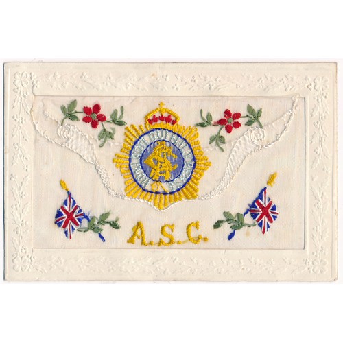 54 - Silks - World War One embroidered silks postcards, mixed condition, some with writing on reverse, va... 