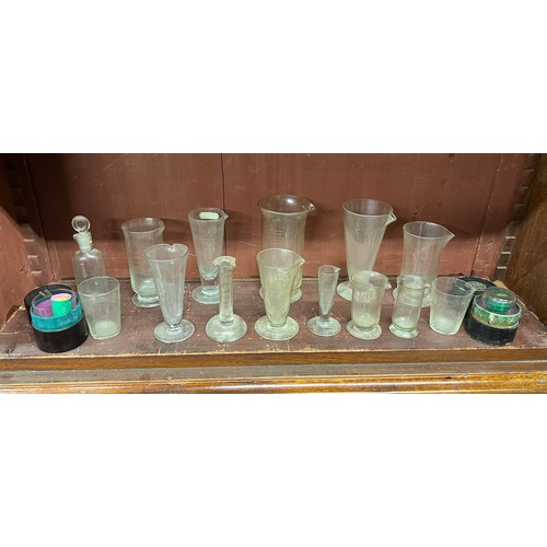 314 - Collection of medicine glass measures (16), including 2 cased sets of medicine glass with minim meas... 