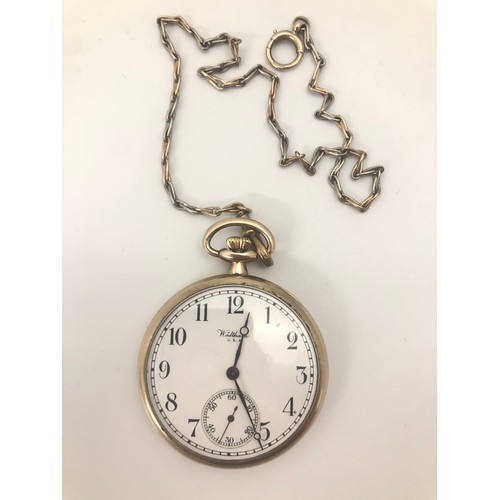 156 - A 9ct gold Waltham (USA) pocket watch in a Dennison case with a signed white enamel dial displaying ... 