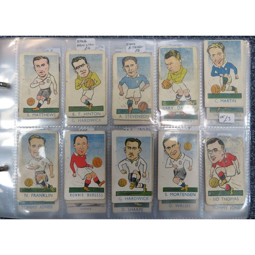 60 - Football cigarette and trade cards in an album, part sets and odds, in mixed condition, with Gallahe... 