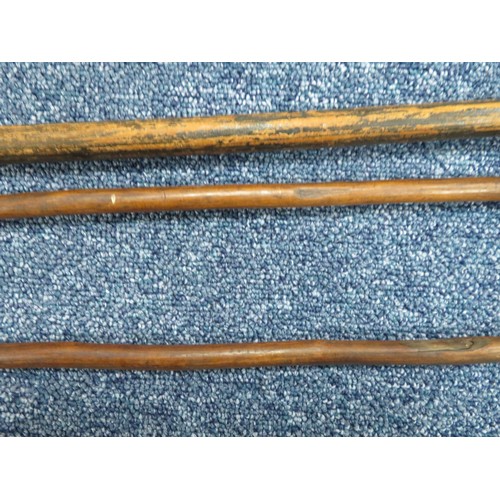 216 - Range of interesting native spears, largest head 42cm long and 13cm wide, 235cm overall length. Head... 