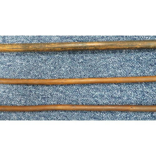 216 - Range of interesting native spears, largest head 42cm long and 13cm wide, 235cm overall length. Head... 