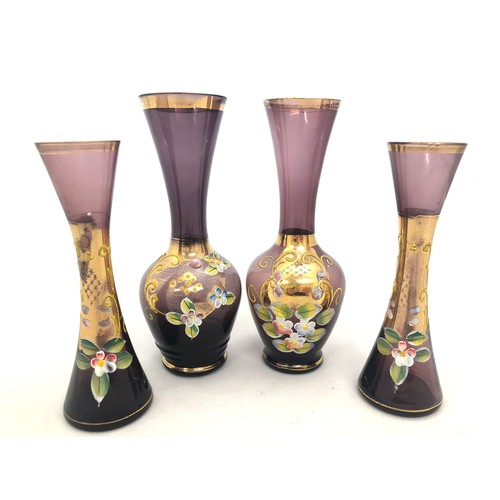 311 - Bohemian Glass – Set of four small vases with floral design and gilt finish.