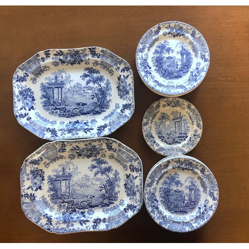 276 - Ceramics - Morea blue and white china with two large matching Meat plates 42cm x 32cm) one having st... 