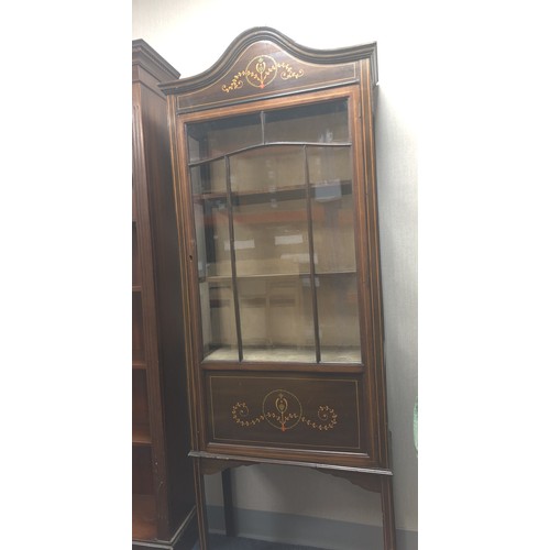 347 - Glass Fronted wooden cabinet with opening front door, three display shelves with further shelf out-o... 