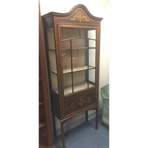 347 - Glass Fronted wooden cabinet with opening front door, three display shelves with further shelf out-o... 