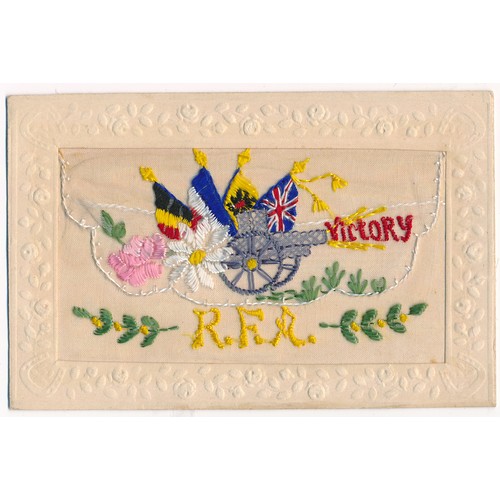 53 - Silks - World War One embroidered silks postcards, mixed condition, some with writing on reverse, va... 