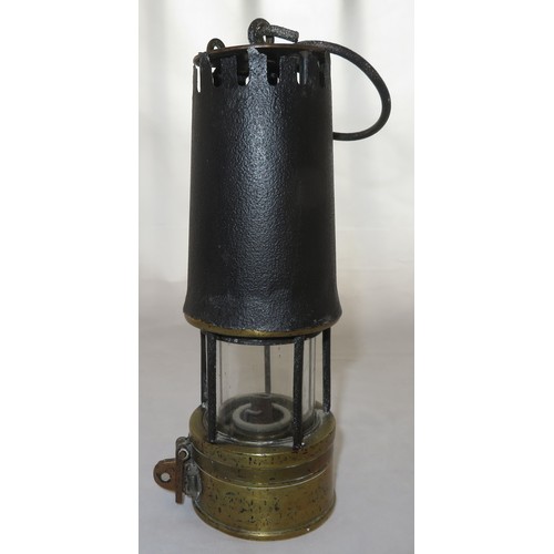 226A - Antique Miners Lamp, Richard Johnson, Clapham & Morris Ltd, brass & steel lamp. Patentees & Makers, ... 